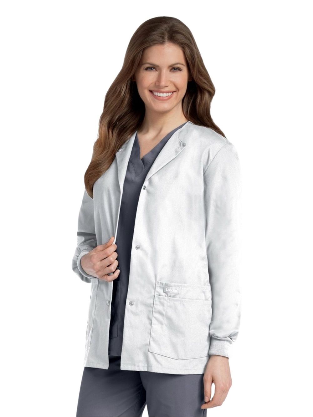 Landau Essentials White 4 Pocket Warm Up Scrub Jacket XL NWT
